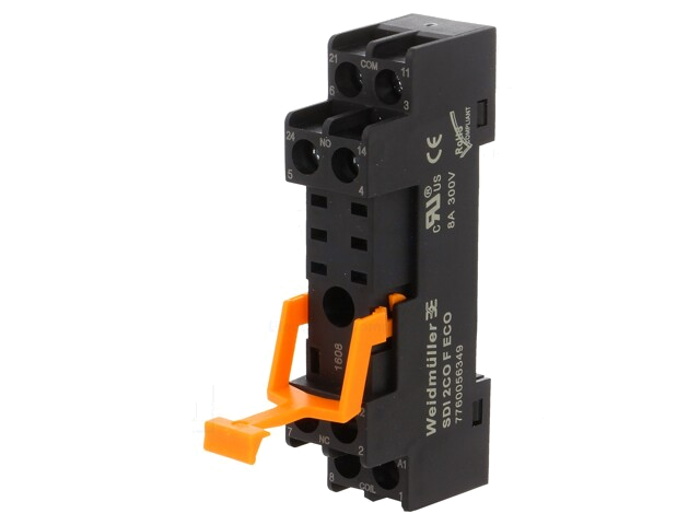 Socket; PIN: 8; 8A; 300VAC; H: 80,2mm; W: 15,8mm; op DIN-rail Socket; PIN: 8; 8A; 300VAC; H: 80,2mm; W: 15,8mm; op DIN-rail